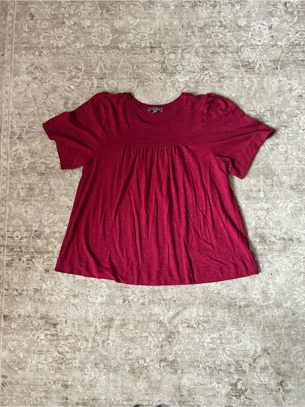 Lilla P Short Sleeve Gathered Front Tee - Wine size Small Bamboo